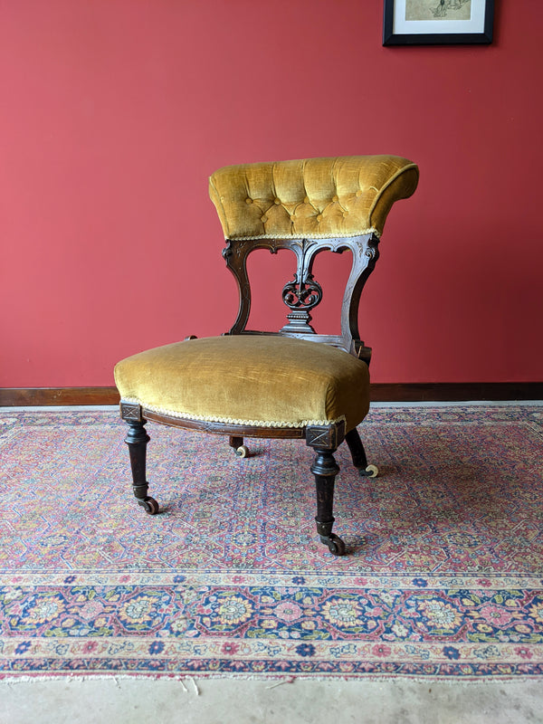 Antique Victorian Mahogany Yellow Upholstered Bedroom Chair