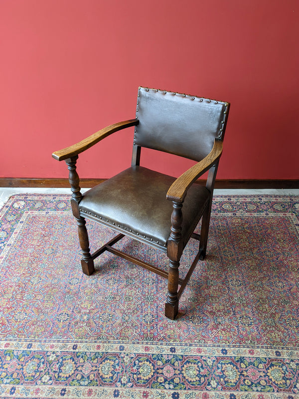 Antique Oak Leather Desk Chair / Office Chair