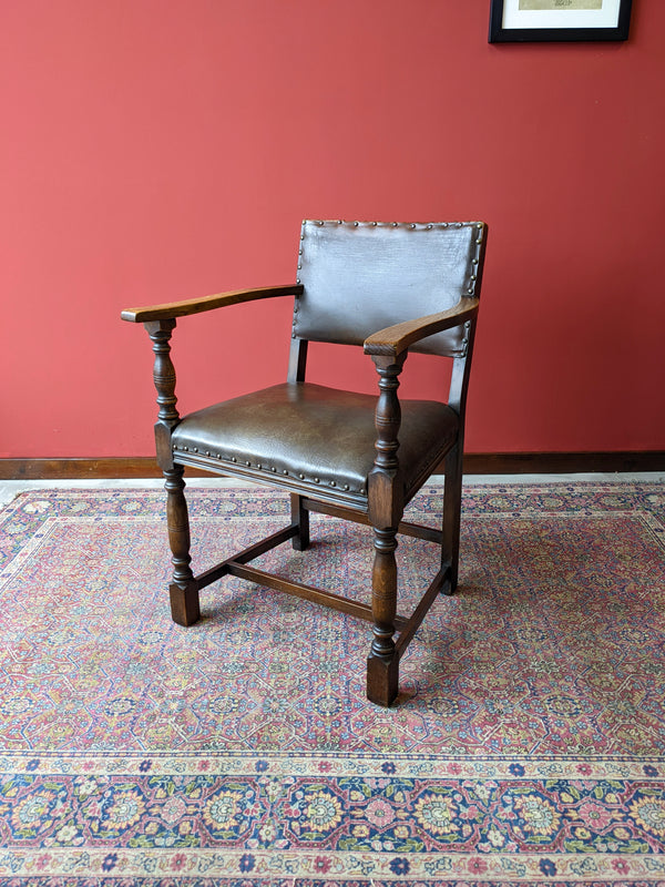 Antique Oak Leather Desk Chair / Office Chair