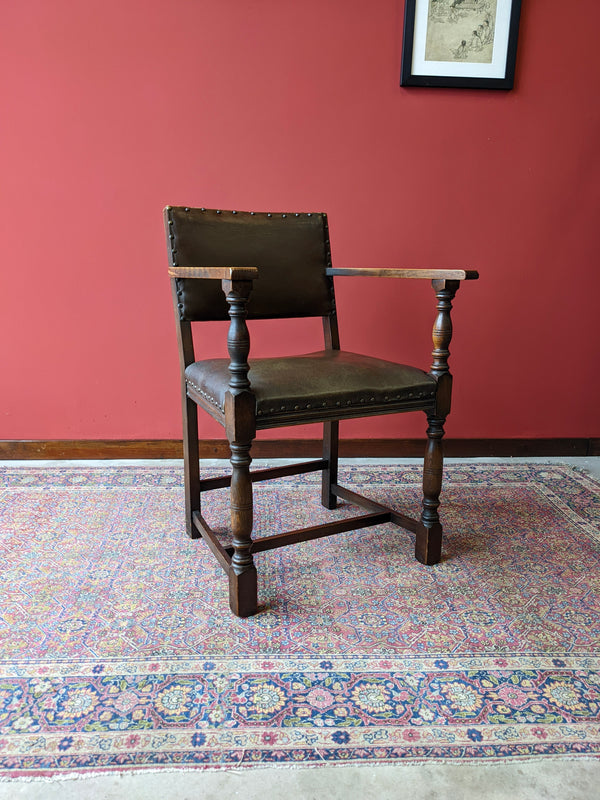 Antique Oak Leather Desk Chair / Office Chair