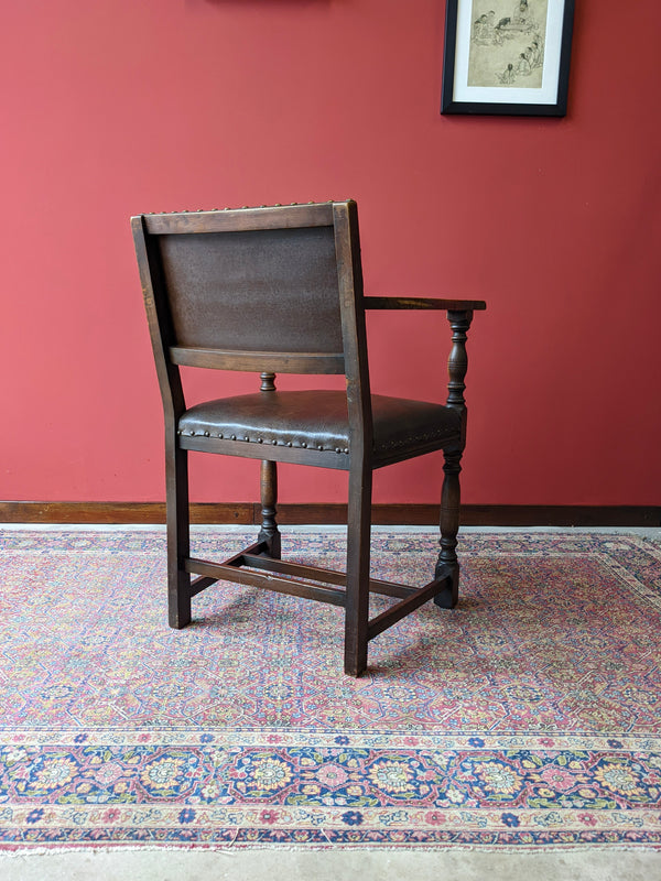 Antique Oak Leather Desk Chair / Office Chair