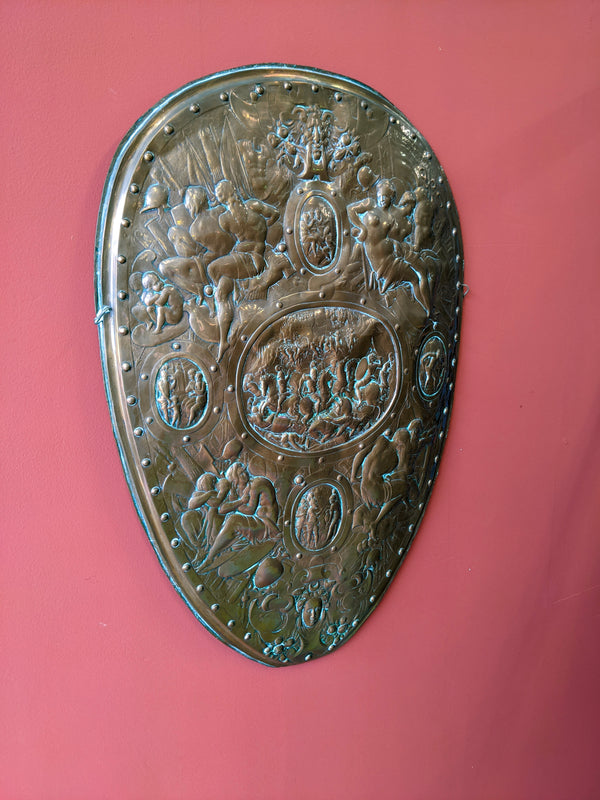 Antique Victorian Decorative Wall Hanging Embossed Copper Shield