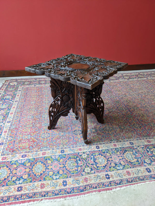 Antique Folding Decorative Floral Carved Side Table