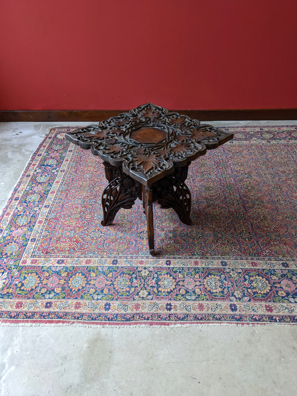 Antique Folding Decorative Floral Carved Side Table