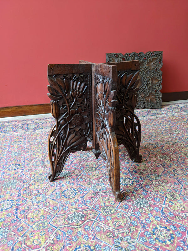 Antique Folding Decorative Floral Carved Side Table