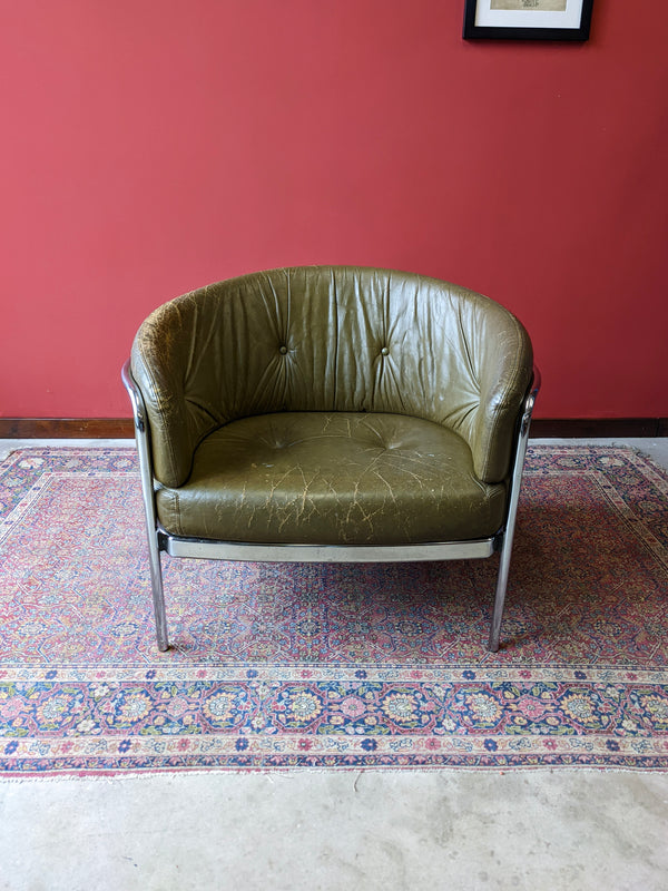 Mid Century Modern Italian Chrome & Leather Tub Lounge Chair