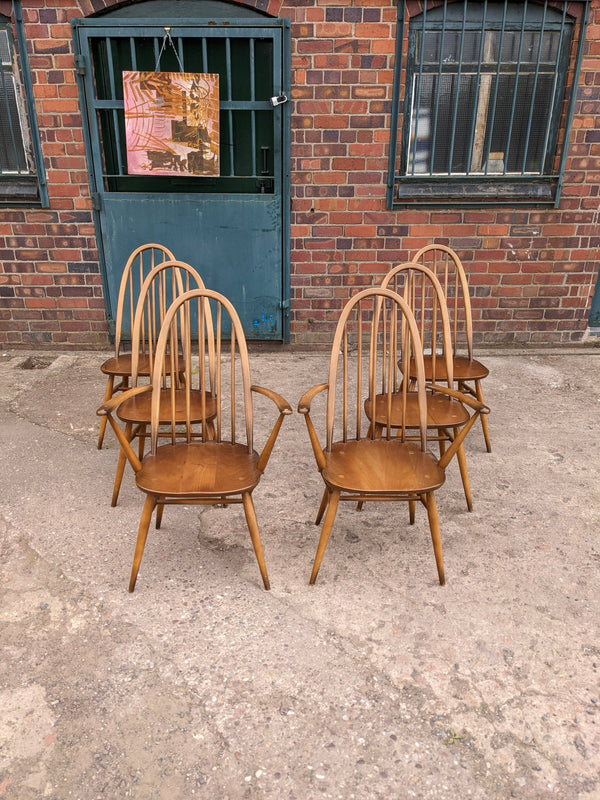 Set of 6 Mid Century Ercol Quaker Dining Chairs