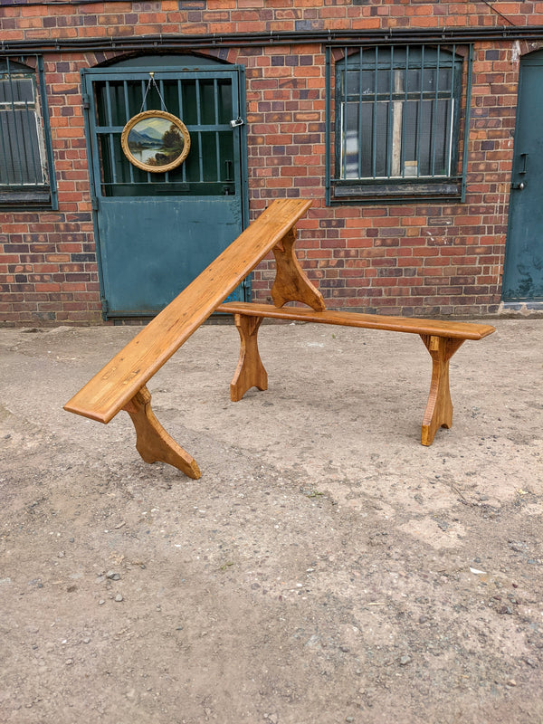 Pair of Antique Pitch Pine Church Benches / Hall Benches / Dining Benches