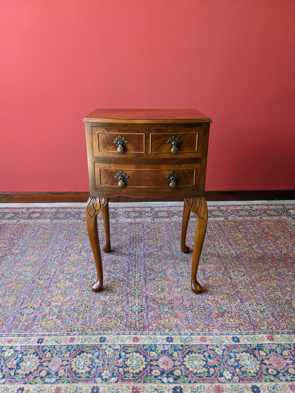 Small Antique Burr Walnut Side Table / Raised Drawers / Bedside Table