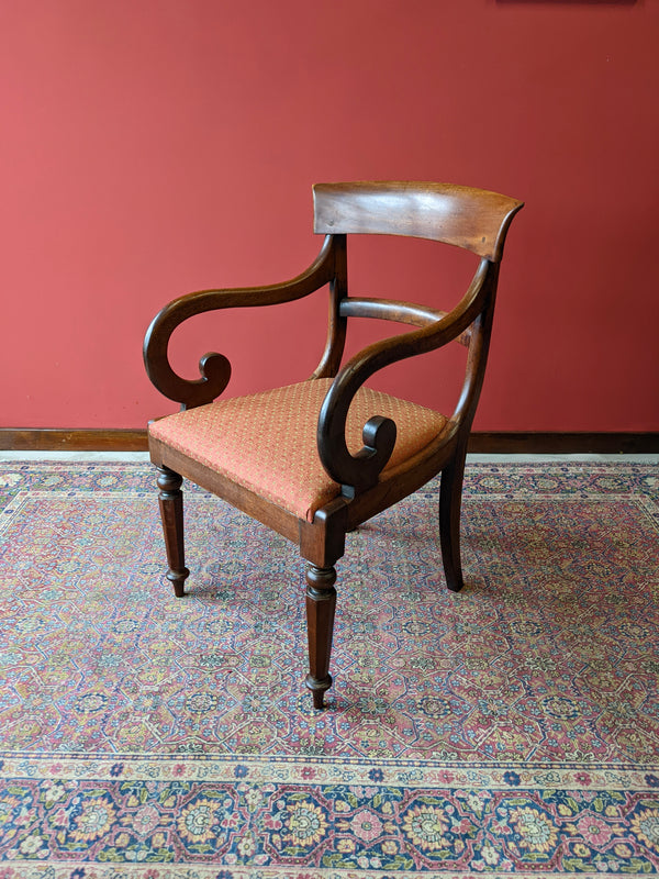 Antique Regency Mahogany Scroll Arm Library Chair