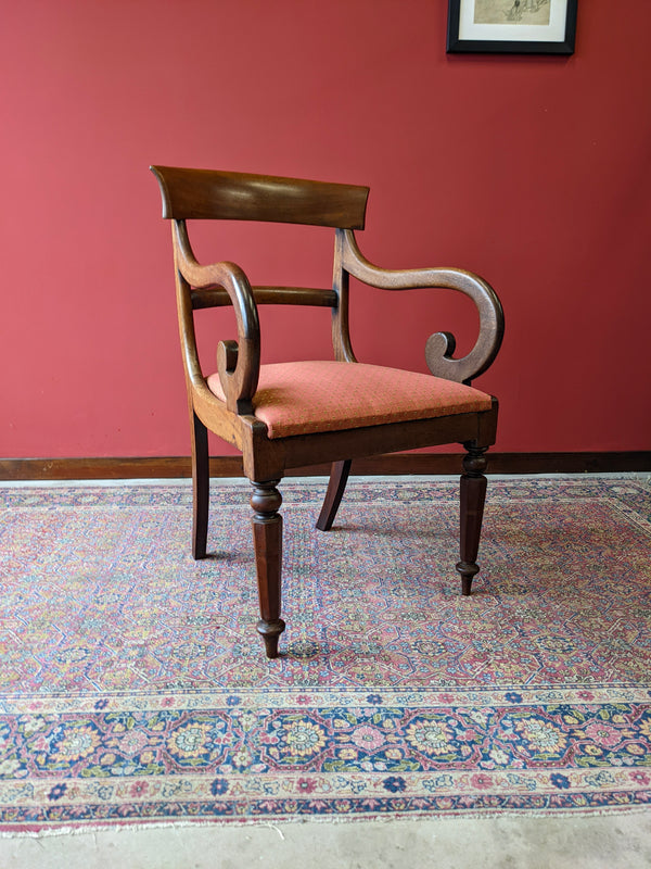 Antique Regency Mahogany Scroll Arm Library Chair