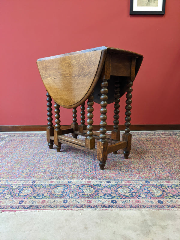 Antique Bobbin Leg Drop Leaf Oval Oak Gateleg Breakfast Table / Small Dining Table