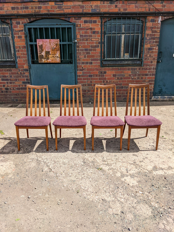 Set of Four Mid Century Vintage G Plan Fresco Teak Purple Dining Chairs