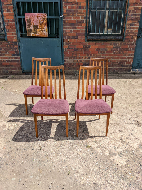 Set of Four Mid Century Vintage G Plan Fresco Teak Purple Dining Chairs