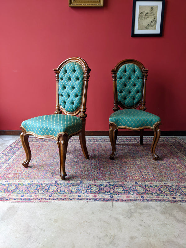Pair of Antique Victorian Walnut Upholstered Parlour Chairs