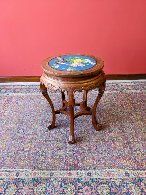 Mid 20th Century Chinese Hardwood Cloisonne Top Plant Stand / Side Table