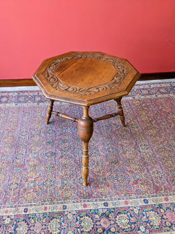 Antique French Carved Nonagon Tripod Side Table / Coffee Table