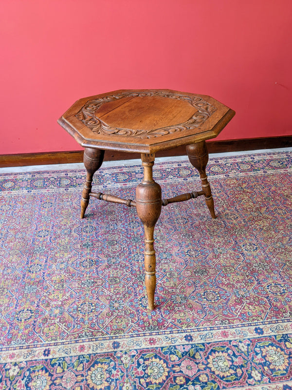 Antique French Carved Nonagon Tripod Side Table / Coffee Table