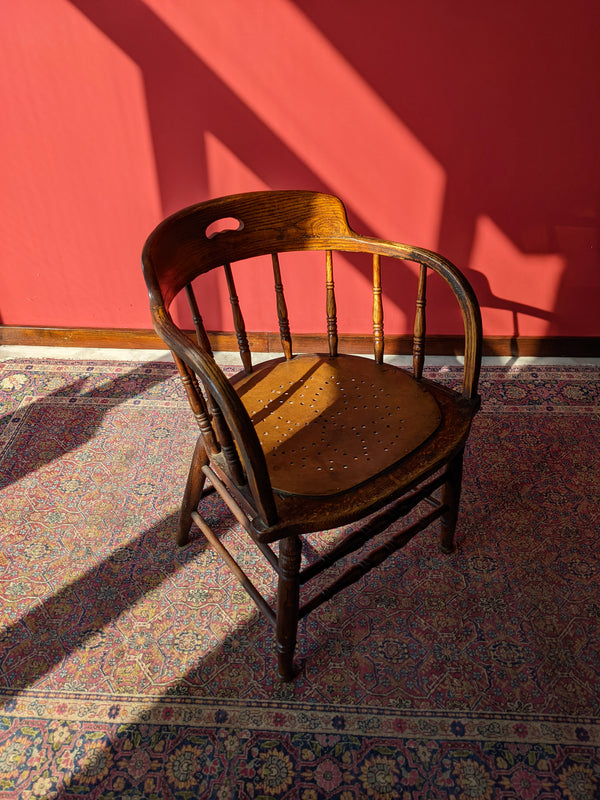 Antique Victorian Spindle Back Oak Captains Armchair
