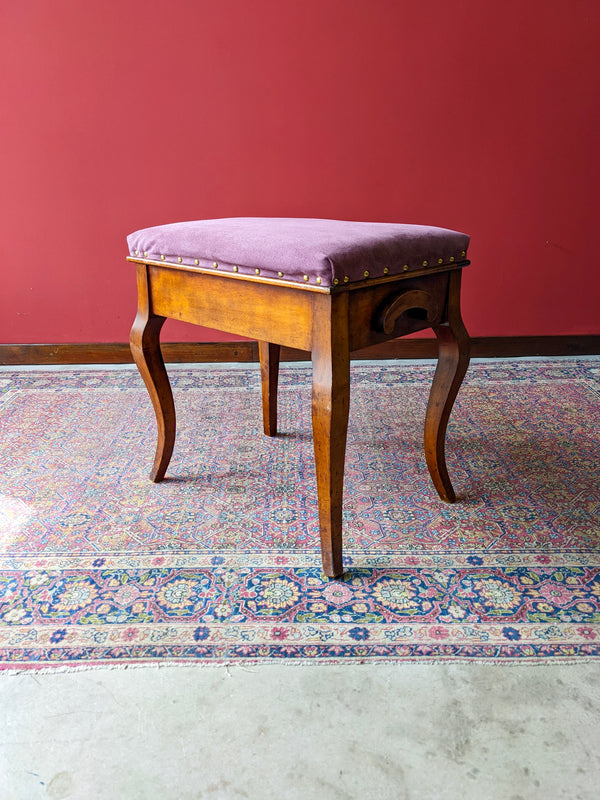 Antique Mahogany Purple Upholstered Piano Stool