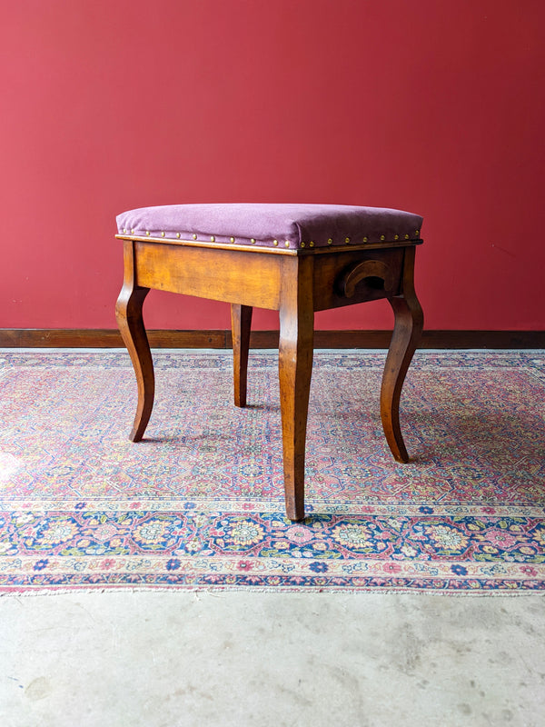 Antique Mahogany Purple Upholstered Piano Stool