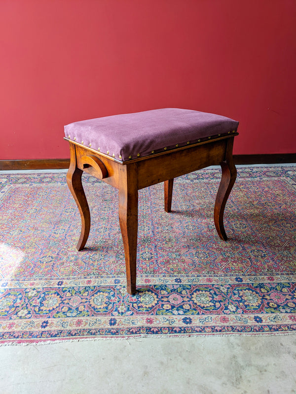 Antique Mahogany Purple Upholstered Piano Stool