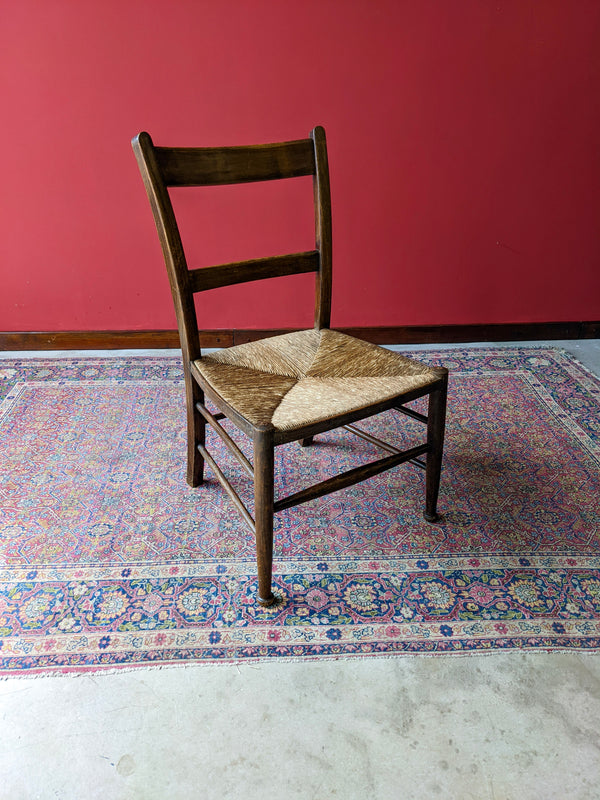 Antique Georgian Rush Seat Oak Side Chair