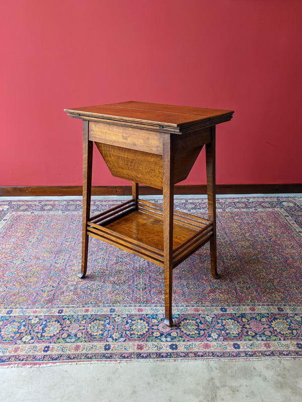 Antique Arts & Crafts Oak Two Tier Sewing Table / Side Table