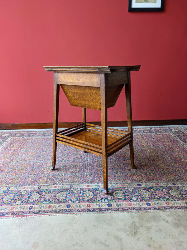 Antique Arts & Crafts Oak Two Tier Sewing Table / Side Table