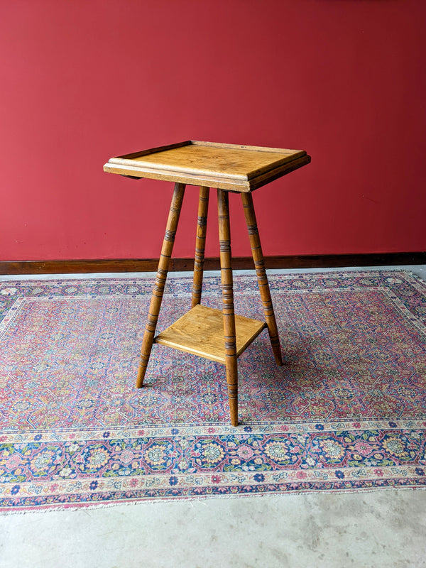 Antique Arts & Crafts Square Two Tier Side Table / Occasional Table