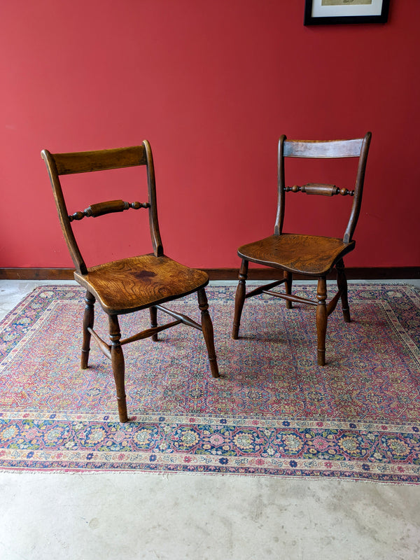 Pair of Antique Mid 19th Century Bar Back Elm Country Side Chairs