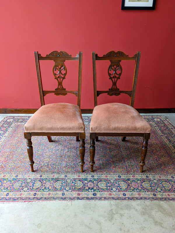 Pair Of Antique Victorian Upholstered Mahogany Parlour Chairs / Drawing Room Chairs