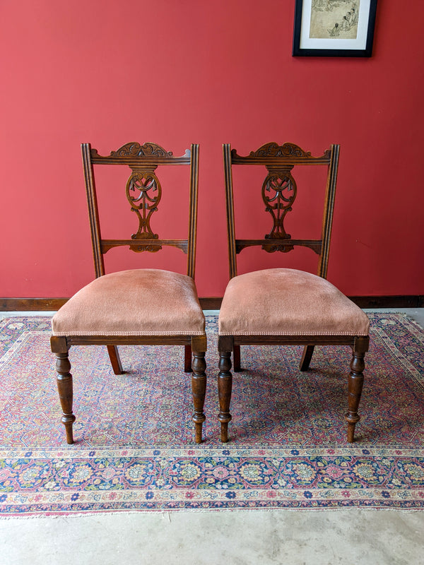 Pair Of Antique Victorian Upholstered Mahogany Parlour Chairs / Drawing Room Chairs