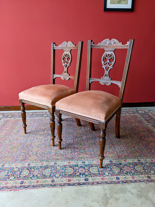 Pair Of Antique Victorian Upholstered Mahogany Parlour Chairs / Drawing Room Chairs