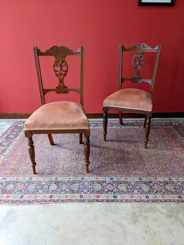 Pair Of Antique Victorian Upholstered Mahogany Parlour Chairs / Drawing Room Chairs