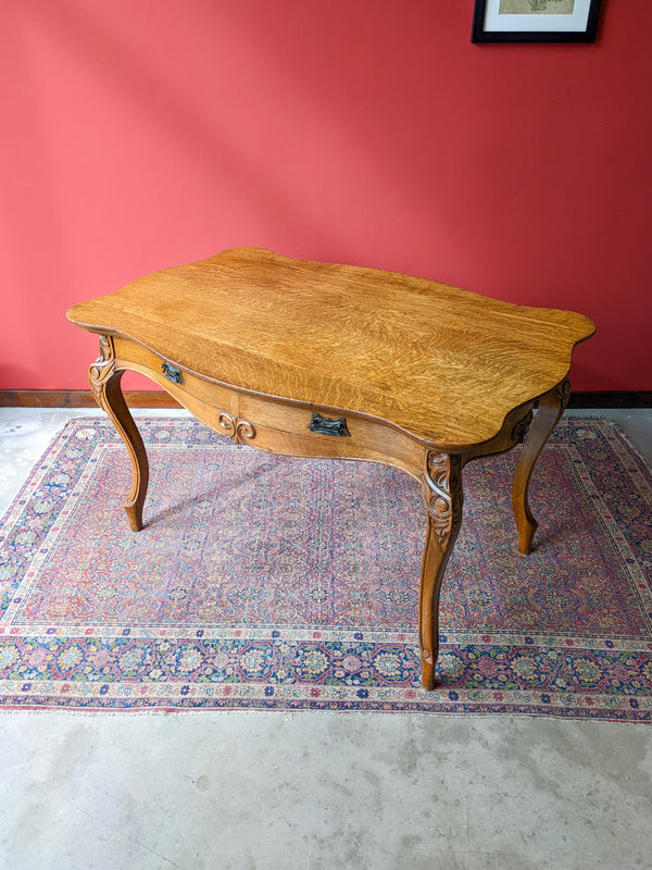 Antique Victorian Golden Oak Partners Desk / Centre Table