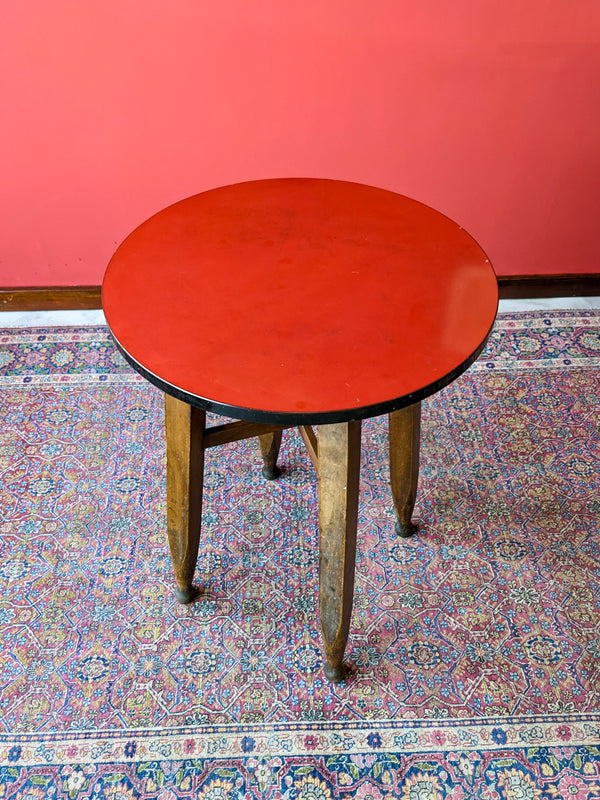 Vintage Gaskell & Chambers Red Formica Top Circular Pub Table