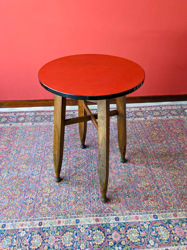 Vintage Gaskell & Chambers Red Formica Top Circular Pub Table