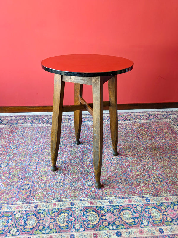 Vintage Gaskell & Chambers Red Formica Top Circular Pub Table