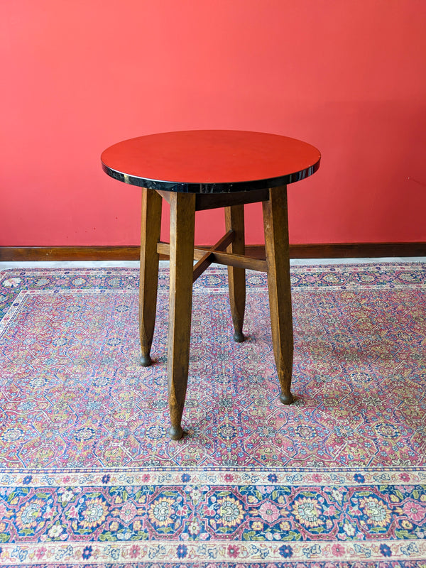 Vintage Gaskell & Chambers Red Formica Top Circular Pub Table