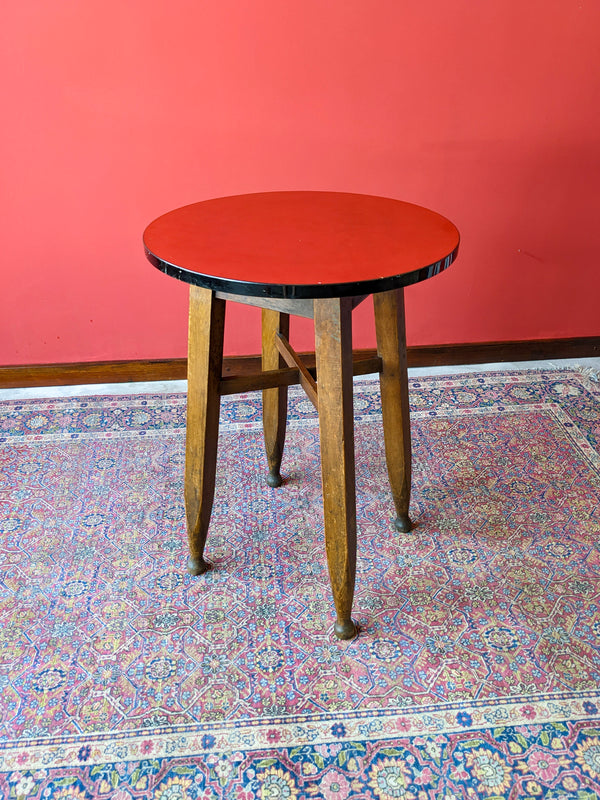 Vintage Gaskell & Chambers Red Formica Top Circular Pub Table