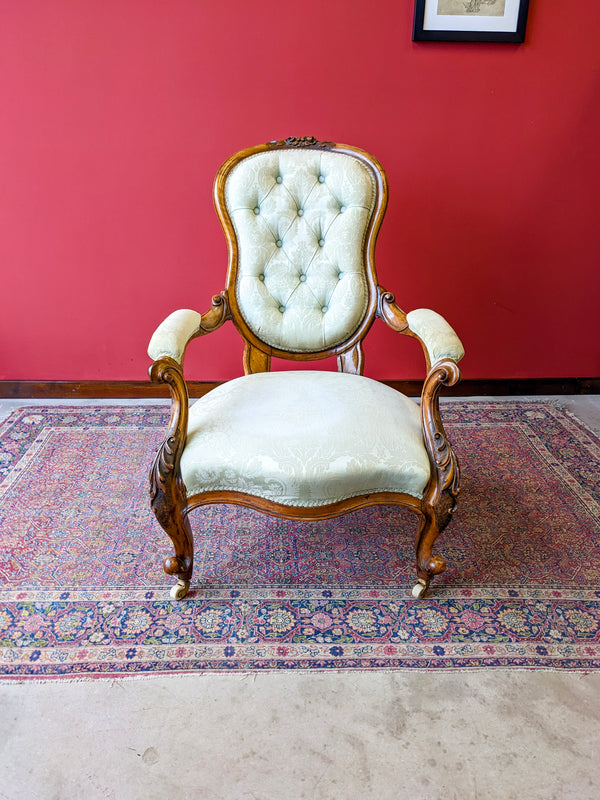 Antique Early Victorian Walnut Salon Open Armchair