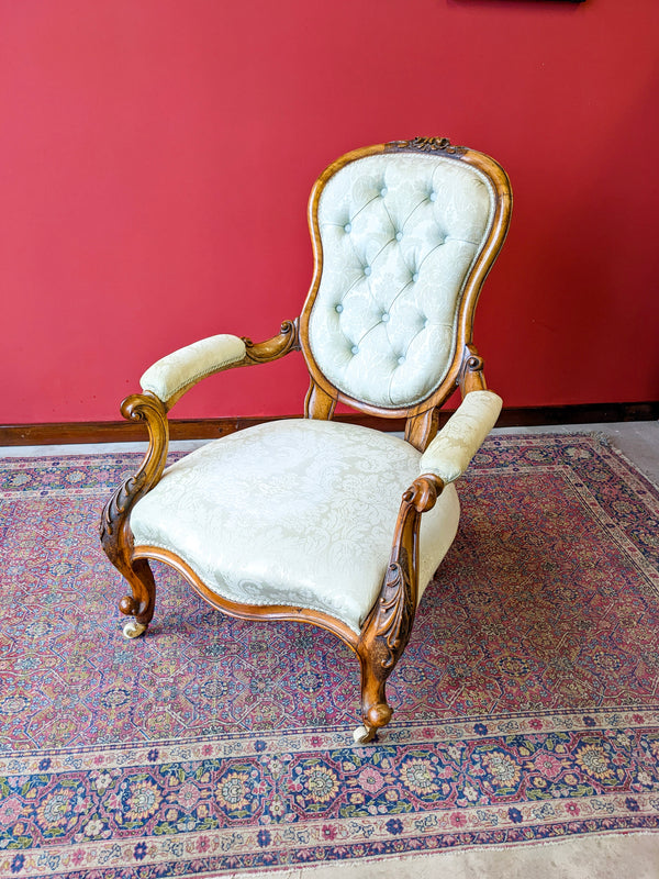 Antique Early Victorian Walnut Salon Open Armchair