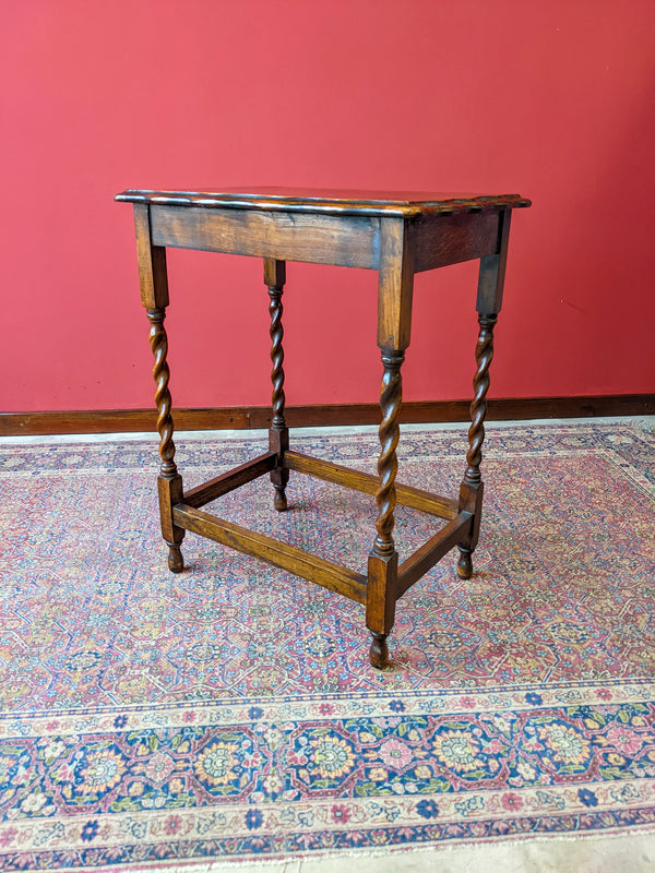 Antique Oak Barley Twist Rectangular Side Table / Occasional Table