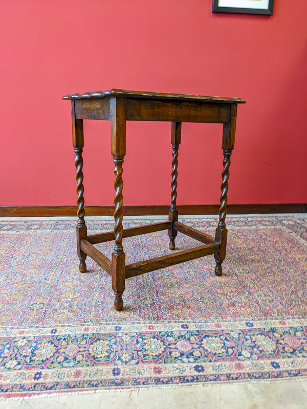 Antique Oak Barley Twist Rectangular Side Table / Occasional Table