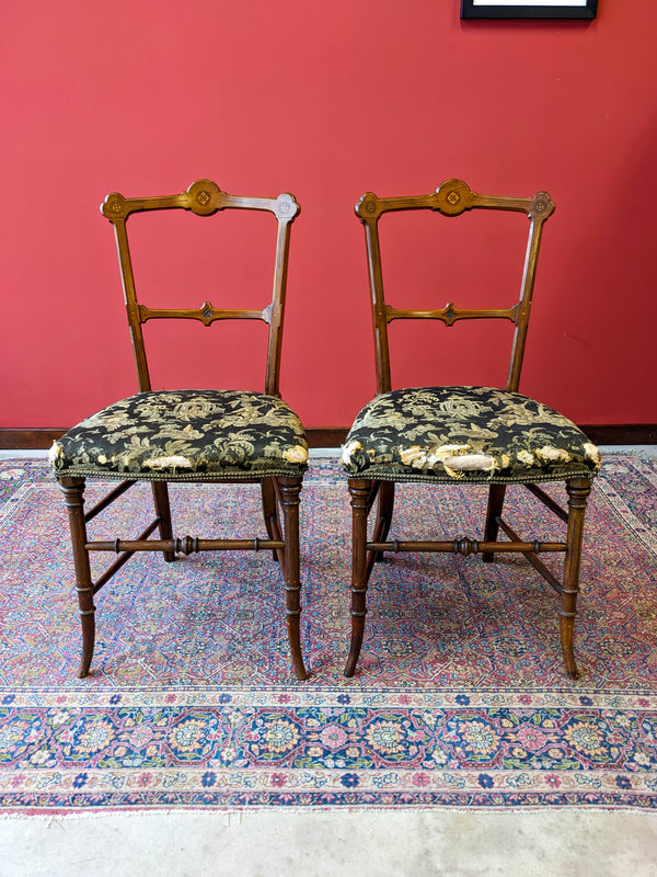 Antique Pair of 19th Century Inlaid Mahogany Parlour Chairs / Side Chairs