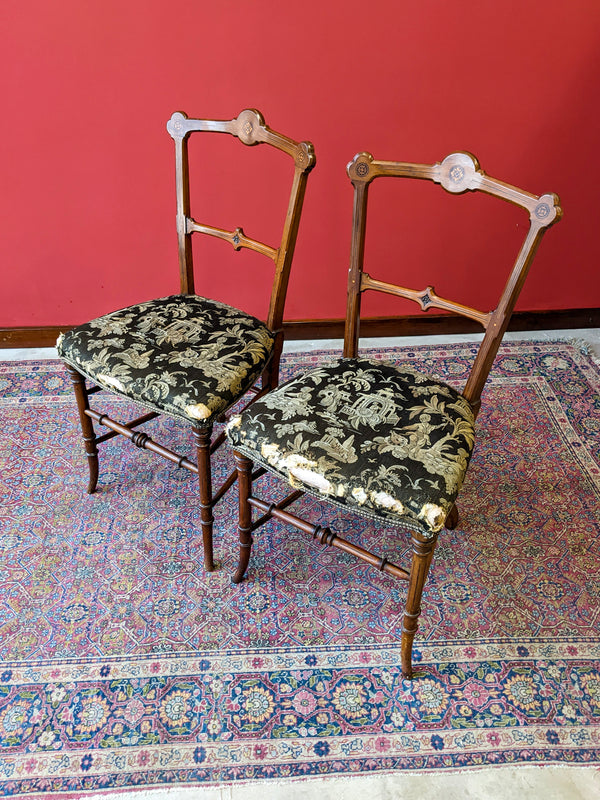 Antique Pair of 19th Century Inlaid Mahogany Parlour Chairs / Side Chairs