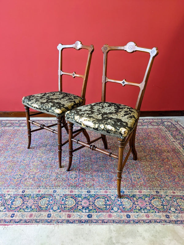 Antique Pair of 19th Century Inlaid Mahogany Parlour Chairs / Side Chairs