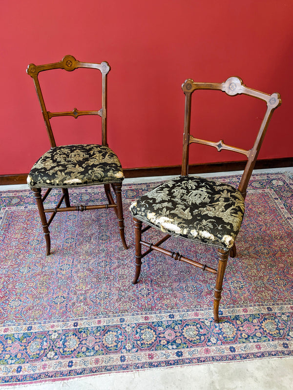 Antique Pair of 19th Century Inlaid Mahogany Parlour Chairs / Side Chairs