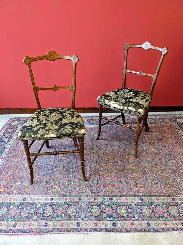 Antique Pair of 19th Century Inlaid Mahogany Parlour Chairs / Side Chairs